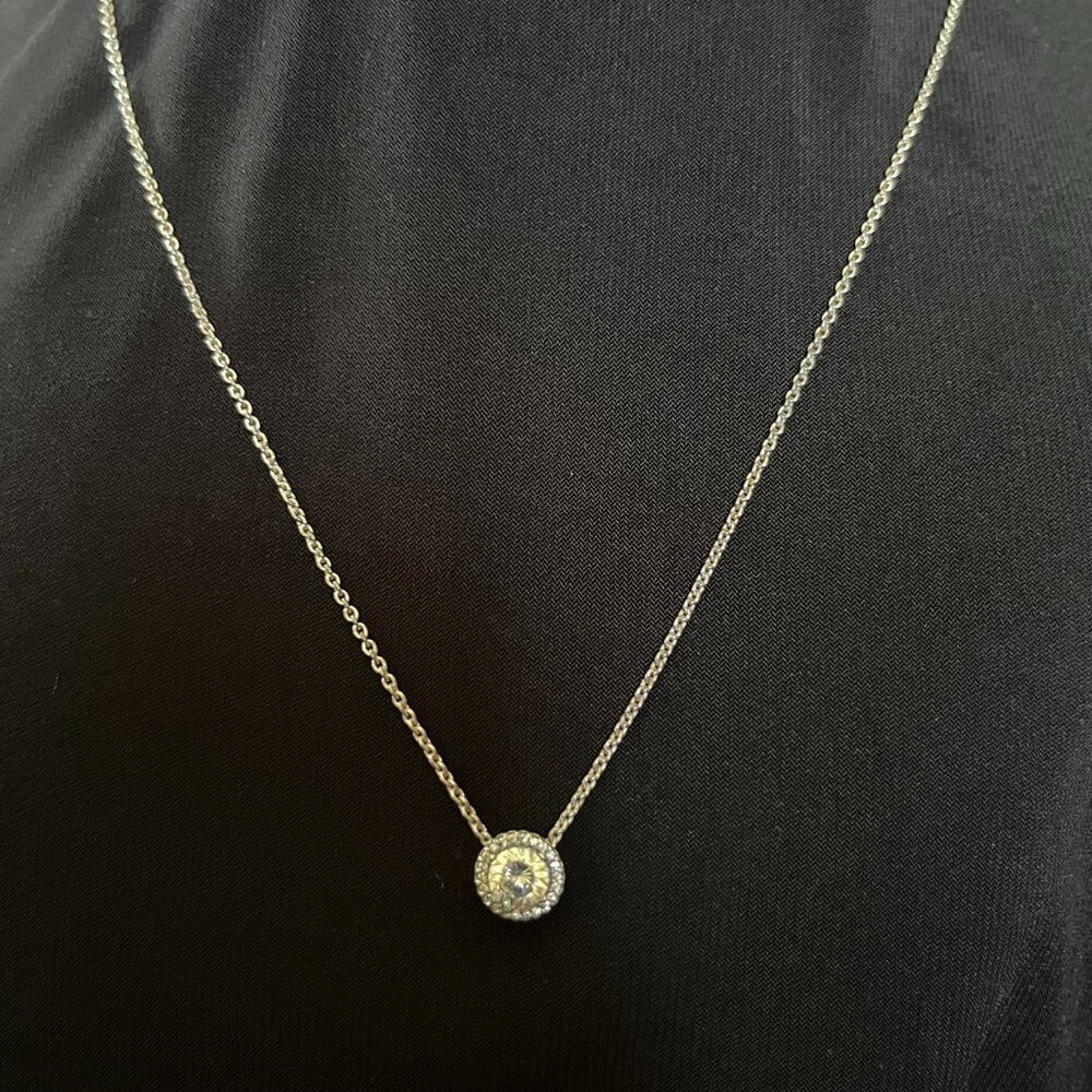 Genuine Pandora Classic Round Sparkle Sterling Silver Necklace & Earring Set - Picture 3 of 11